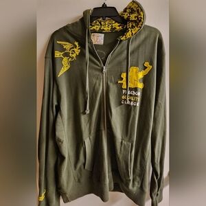 Olive Green Zip-Up Hoodie with Yellow Details, Logo: Freedom, Equality, Change